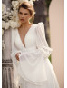 Ivory Chiffon V Back Airy Wedding Dress